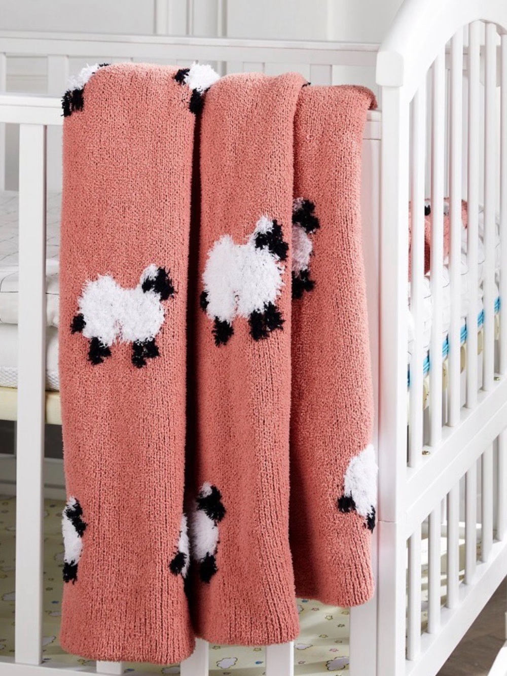 Plush Pink Sheep Nursery Throw Blanket